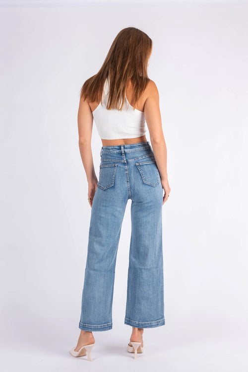 7107 Slice Pocket Wide Leg Jeans - Blue