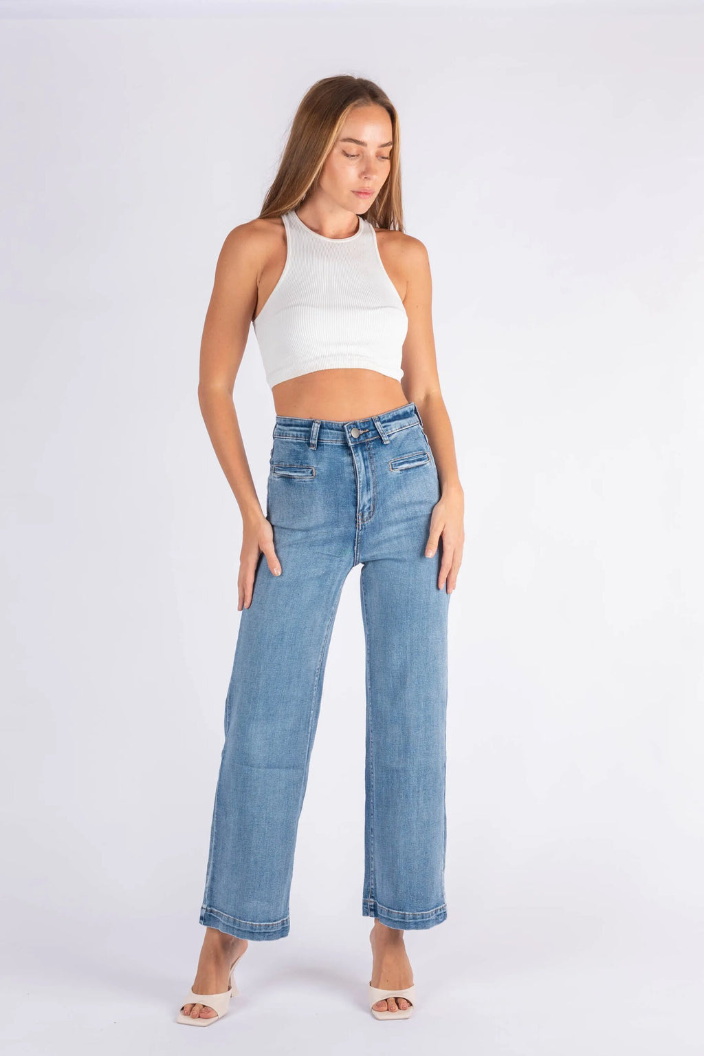 7107 Slice Pocket Wide Leg Jeans - Blue
