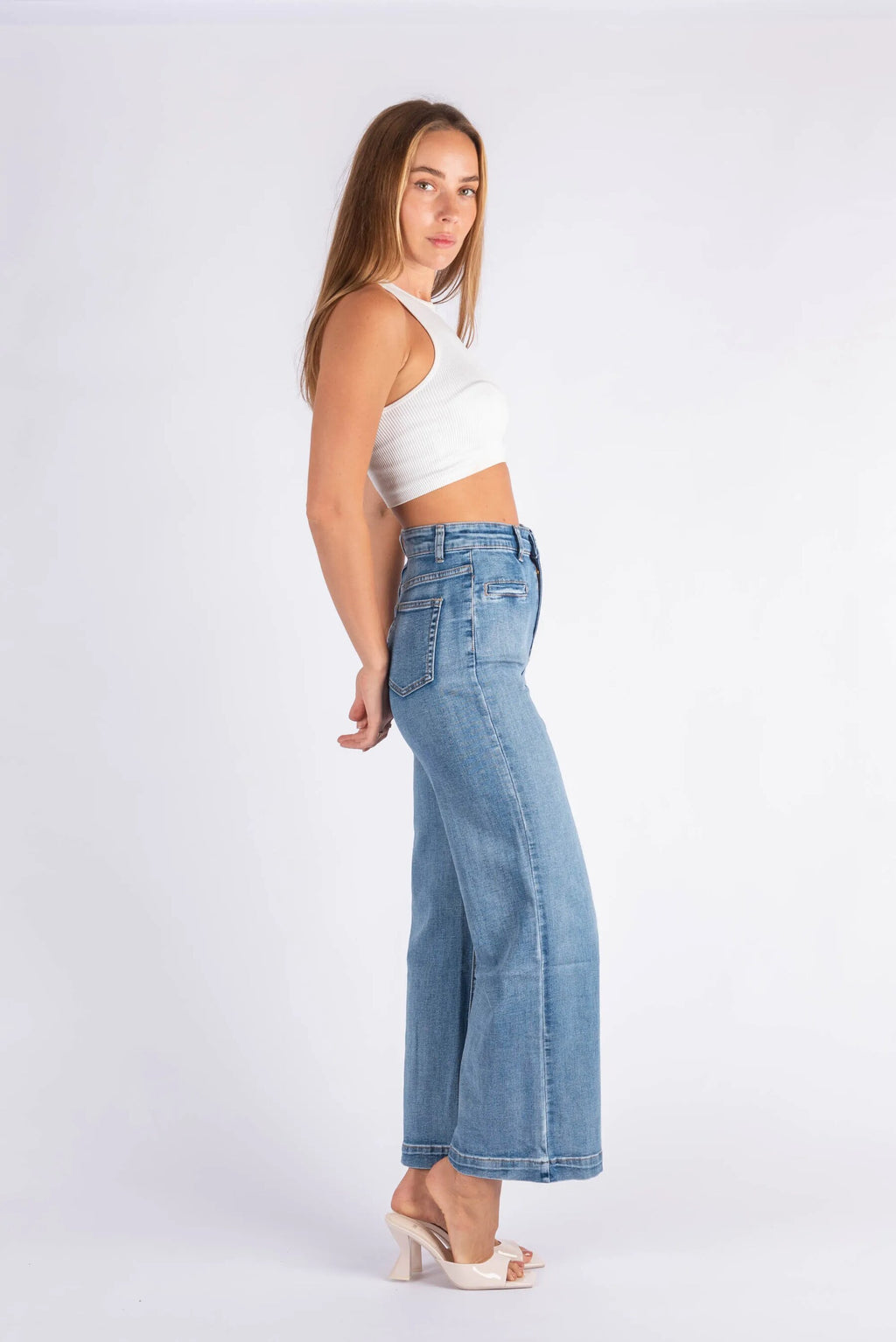 7107 Slice Pocket Wide Leg Jeans - Blue